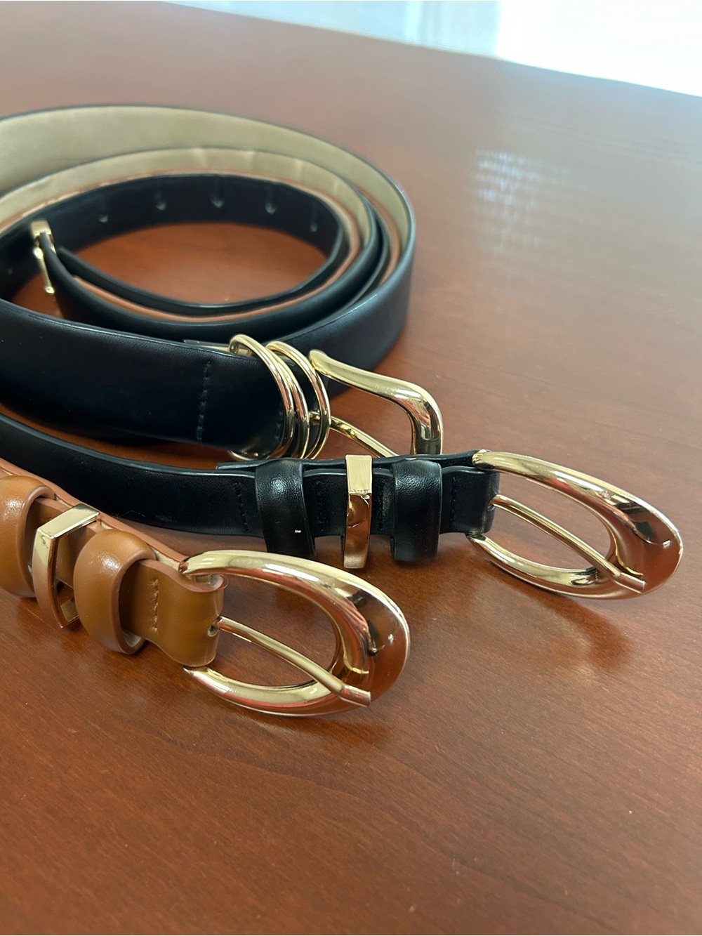 Bundle of 3 Belts, Two Black, one Camel